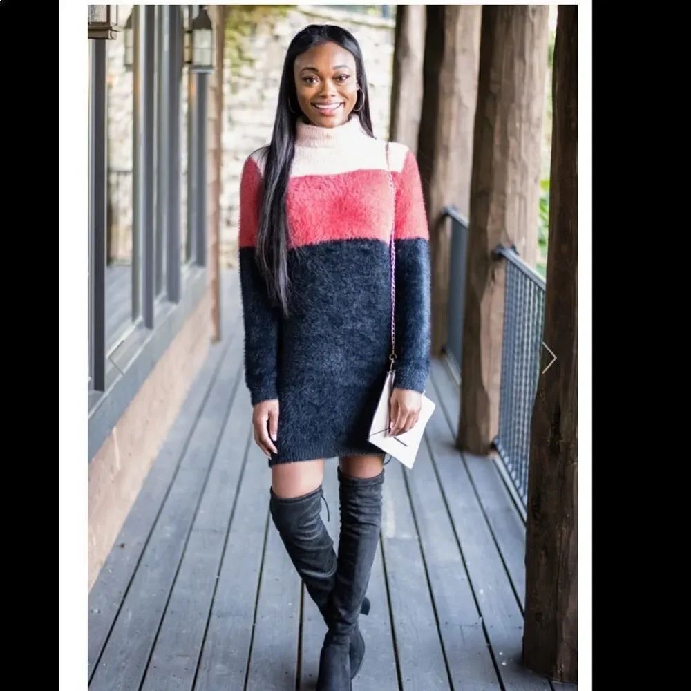 Colorblock Soft Sweater Dress Small